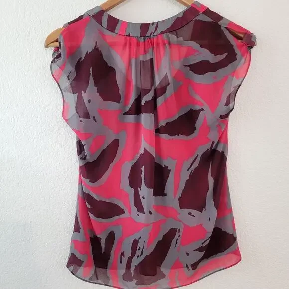 7 For All Mankind Gray Pink Burgundy Sheer Silk Blouse Size XS | Classic EUC - Picture 3 of 6